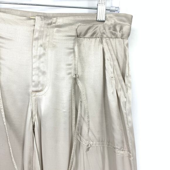 Zara Basic Straight Leg Satin Pants Womens Size Small Cream Gray *READ FLAW - Picture 3 of 7